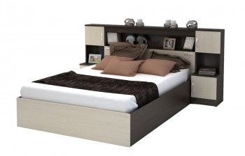 Кровать с прикроватным блоком КР 552 Спальня Basya (венге/белфорт) в Кочках - kochki.mebel54.com | фото