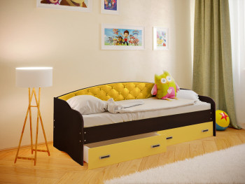 Кровать Софа-7 с мягкой спинкой (800х1900) Венге/Желтый в Кочках - kochki.mebel54.com | фото