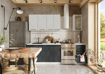 Кухонный гарнитур Нувель 1800мм белый/бетон белый/бетон черный в Кочках - kochki.mebel54.com | фото