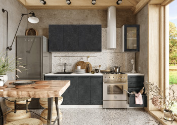 Кухонный гарнитур Нувель 1800мм белый/бетон черный в Кочках - kochki.mebel54.com | фото