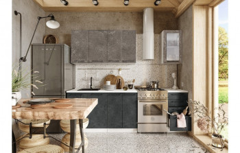 Кухонный гарнитур Нувель 1800мм белый/бетон коричневый/бетон черный в Кочках - kochki.mebel54.com | фото