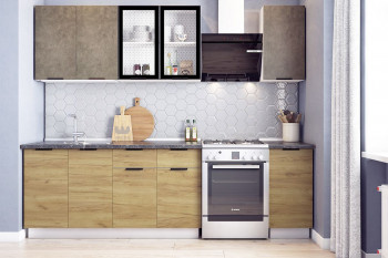 Кухонный гарнитур Стоун 2.0 (белый/камень темно-серый/акация светлая) в Кочках - kochki.mebel54.com | фото