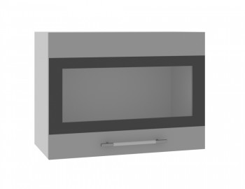 Норд ШВГС 600 Шкаф верхний горизонтальный со стеклом (Софт черный/корпус Белый) в Кочках - kochki.mebel54.com | фото