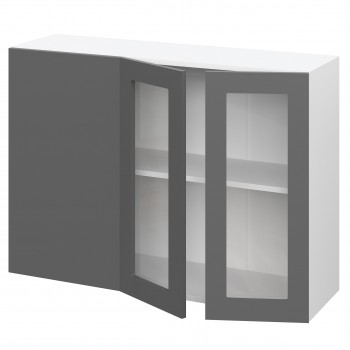 Норд ШВУПС 1000 Шкаф верхний угловой со стеклом (Софт черный/корпус Белый) в Кочках - kochki.mebel54.com | фото